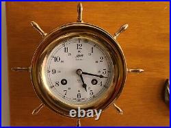 Vintage Working SCHATZ'Ships Bell' Marine Maritime Brass Ship Wheel Wall Clock