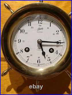 Vintage Working SCHATZ'Ships Bell' Marine Maritime Brass Ship Wheel Wall Clock