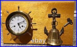 Vintage Working SCHATZ'Ships Bell' Marine Maritime Brass Ship Wheel Wall Clock