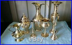 Vintage X7 Piece Beautiful Brass Collection Vases, Bell, Goblet & Urn With LID