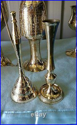 Vintage X7 Piece Beautiful Brass Collection Vases, Bell, Goblet & Urn With LID