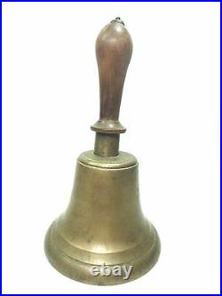 Vintage brass Bell School Teacher / Church / farm / Wood handle Bell 10 x 5.5