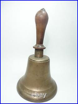 Vintage brass Bell School Teacher / Church / farm / Wood handle Bell 10 x 5.5