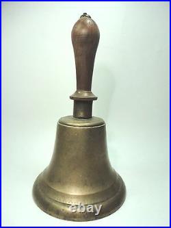 Vintage brass Bell School Teacher / Church / farm / Wood handle Bell 10 x 5.5