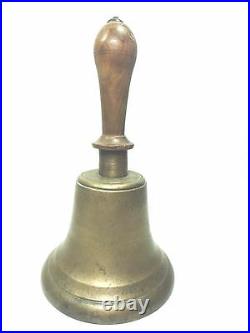 Vintage brass Bell School Teacher / Church / farm / Wood handle Bell 10 x 5.5