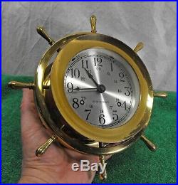 Vintage brass Seth Thomas Helmsman Ships Clock E537-001 ship bell chime works