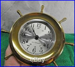 Vintage brass Seth Thomas Helmsman Ships Clock E537-001 ship bell chime works