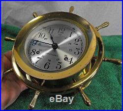 Vintage brass Seth Thomas Helmsman Ships Clock E537-001 ship bell chime works