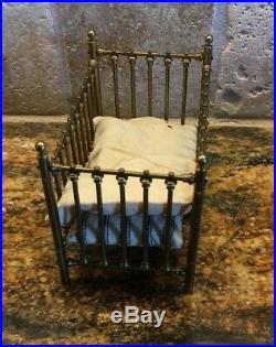 Vintage brass doll house small Bed crib Clare Bell Brass
