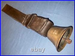 Vintage cow cattle bell Brass Bronze with leather strap collar antique