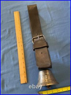 Vintage cow cattle bell Brass Bronze with leather strap collar antique