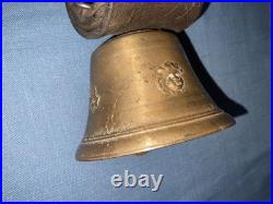 Vintage cow cattle bell Brass Bronze with leather strap collar antique