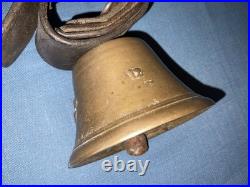 Vintage cow cattle bell Brass Bronze with leather strap collar antique