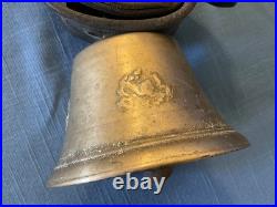 Vintage cow cattle bell Brass Bronze with leather strap collar antique
