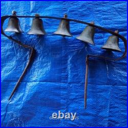 Vintage early 1800s set of conestoga wagon sleigh bells 5 bells Antique