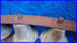 Vintage early 1800s set of conestoga wagon sleigh bells 5 bells Antique