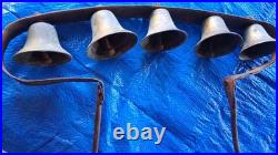 Vintage early 1800s set of conestoga wagon sleigh bells 5 bells Antique