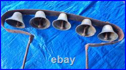 Vintage early 1800s set of conestoga wagon sleigh bells 5 bells Antique