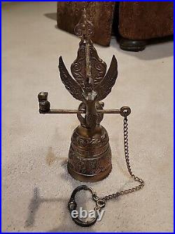 Vintage solid Brass Wall Door Bell with 3D Figural Angel and Bird