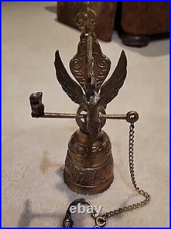 Vintage solid Brass Wall Door Bell with 3D Figural Angel and Bird