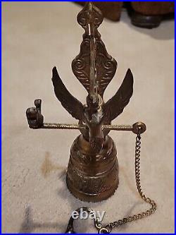 Vintage solid Brass Wall Door Bell with 3D Figural Angel and Bird