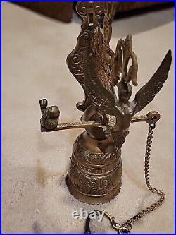 Vintage solid Brass Wall Door Bell with 3D Figural Angel and Bird