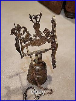 Vintage solid Brass Wall Door Bell with 3D Figural Angel and Bird