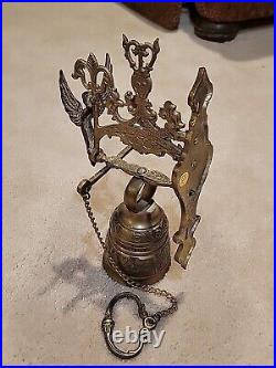 Vintage solid Brass Wall Door Bell with 3D Figural Angel and Bird