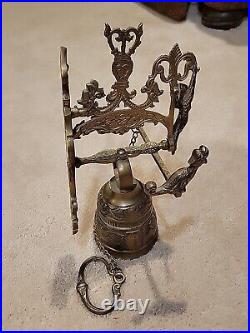 Vintage solid Brass Wall Door Bell with 3D Figural Angel and Bird