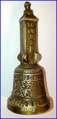 Vintage solid brass heavy handbell Zagreb Croatia handle shape of Lotrscak tower