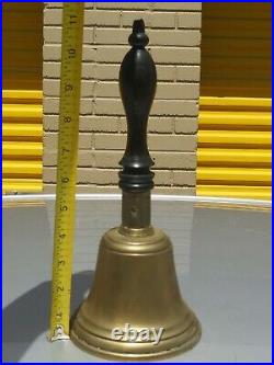 Vintahe Brass School Teacher Bell / Church / farm / large Wood Handle 11.1/8 H