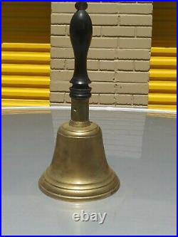 Vintahe Brass School Teacher Bell / Church / farm / large Wood Handle 11.1/8 H