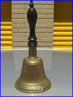 Vintahe Brass School Teacher Bell / Church / farm / large Wood Handle 11.1/8 H