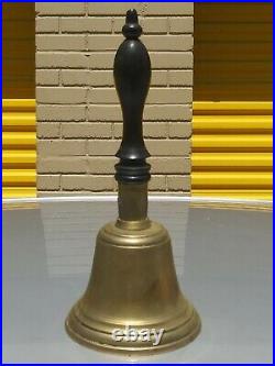 Vintahe Brass School Teacher Bell / Church / farm / large Wood Handle 11.1/8 H