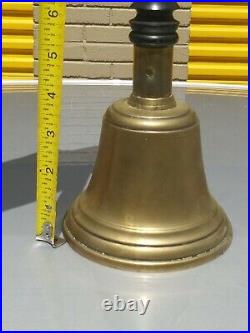 Vintahe Brass School Teacher Bell / Church / farm / large Wood Handle 11.1/8 H