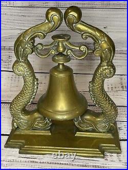 Vintge LARGE 12+ BRASS Dragon Koi Fish Dolphin Ship Bell GREAT DETAIL 10 Lbs