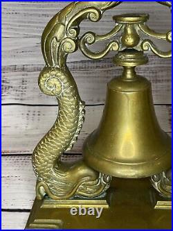 Vintge LARGE 12+ BRASS Dragon Koi Fish Dolphin Ship Bell GREAT DETAIL 10 Lbs