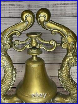 Vintge LARGE 12+ BRASS Dragon Koi Fish Dolphin Ship Bell GREAT DETAIL 10 Lbs