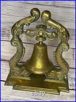 Vintge LARGE 12+ BRASS Dragon Koi Fish Dolphin Ship Bell GREAT DETAIL 10 Lbs