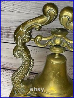 Vintge LARGE 12+ BRASS Dragon Koi Fish Dolphin Ship Bell GREAT DETAIL 10 Lbs