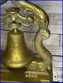 Vintge LARGE 12+ BRASS Dragon Koi Fish Dolphin Ship Bell GREAT DETAIL 10 Lbs