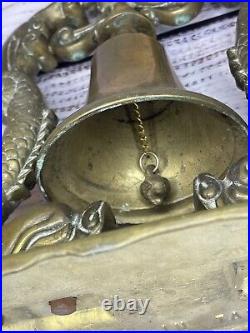 Vintge LARGE 12+ BRASS Dragon Koi Fish Dolphin Ship Bell GREAT DETAIL 10 Lbs