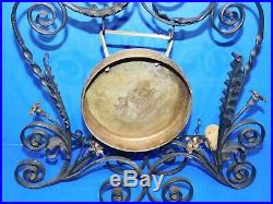 Vtg Antique Art Deco Dinner Hallway Bell Gong Wrought Iron Scroll Bronze Brass