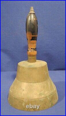 Vtg Antique Large Solid Brass School Town Crier Bell Largest One Ever! 6.5x11.5