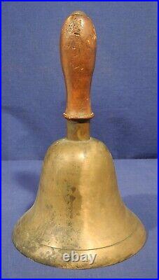 Vtg Antique Large Solid Brass School Town Crier Bell Largest One Ever! 7.3x11.5