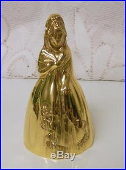 Vtg Antique Polished Brass / Bronze Lady Maiden w Scarf Figural Tea Bell