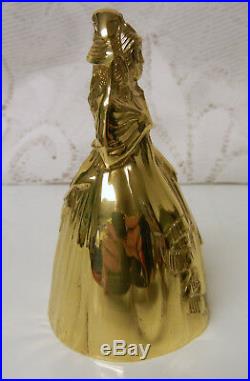 Vtg Antique Polished Brass / Bronze Lady Maiden w Scarf Figural Tea Bell