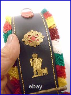 Vtg Appenzell Large Swiss Cow Bell Leather Strap Brass Buckle ornaments