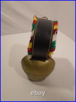 Vtg Appenzell Large Swiss Cow Bell Leather Strap Brass Buckle ornaments