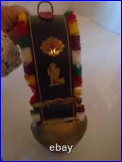 Vtg Appenzell Large Swiss Cow Bell Leather Strap Brass Buckle ornaments